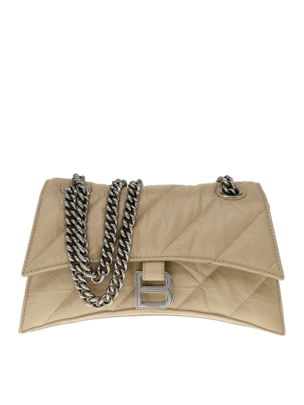Balenciaga Crush Small Chain Shoulder Bag Quilted Beige Leather New